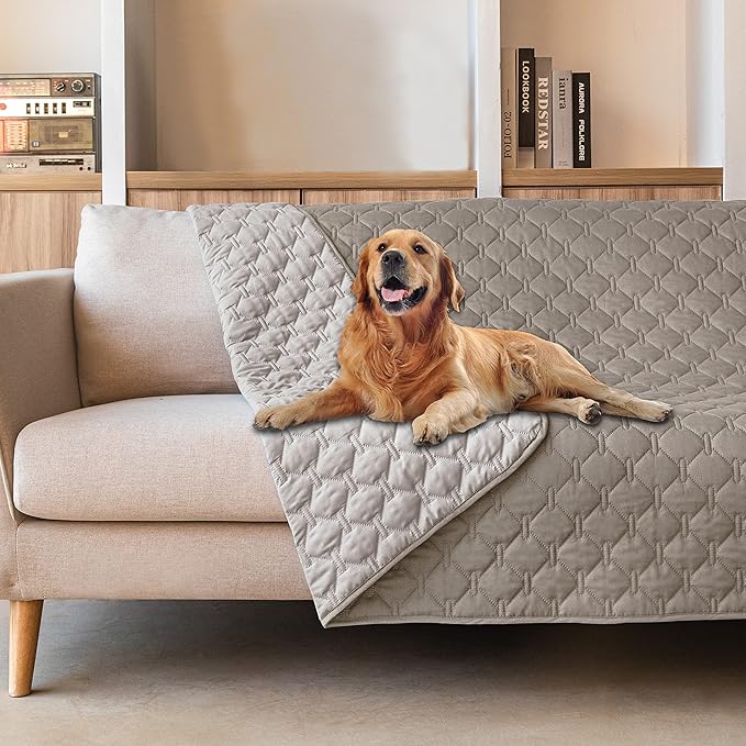 gogobunny 100% Double Sided Waterproof Dog Blanket Soft Pet Bed Cover Reversible Protect Furniture Couch Sofa Car for Puppy Large Dog Cat (Dark Stone/Light Stone, 82x120 Inch (Pack of 1))-PurrikoPets