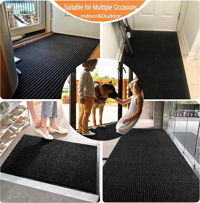 Door Floor Mat Commercial Grade Large Size 3' x 5'Heavy Duty Tough Entry Collection Slip Skid Entrance Mat with Rubber Backing Low Profile and Easy to Clean Indoor Outdoor Rug-PurrikoPets