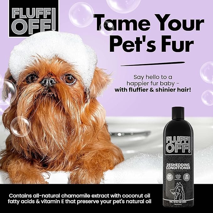 Fluff Off! by Girl With The Dogs, Natural Deshedding Dog/Cat Conditioner, 16 Oz, Made in USA 8 Wks+-PurrikoPets