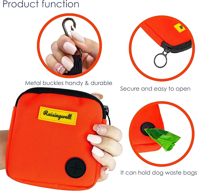 Dog Treat Pouch for Pet Walking and Training with Clicker Poop Bags Small Fanny Zipper Pack Holder for Puppy Snack Dispenser Kit for Leash and Outdoor Use (Orange)-PurrikoPets