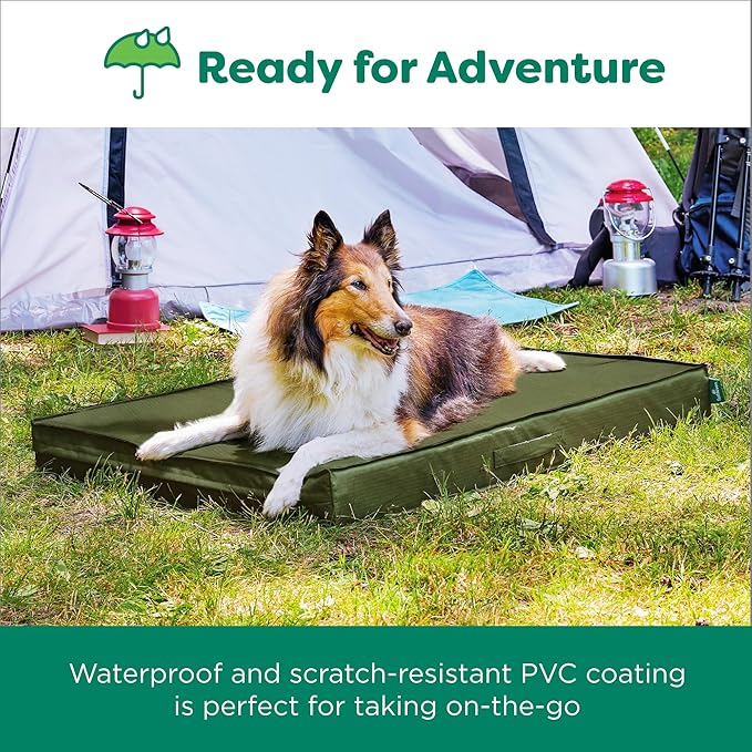 FurHaven Cooling Dog Bed – XL Foam Mattress for Joint Pain Relief, Waterproof Liner, Removable Washable Cover, Durable for Outdoor Use, Deluxe Grid Indoor/Outdoor Bed – Green, Jumbo-PurrikoPets