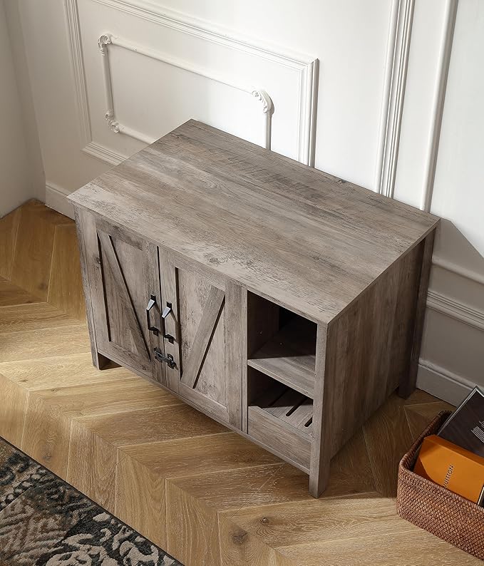 31.9'' Small Cat Litter Enclosure,Adjustable Shelf for Dog Proof and Storage,Locks Added for cat,Cat Litter Collector,Small Indoor Cat House,Grey-PurrikoPets