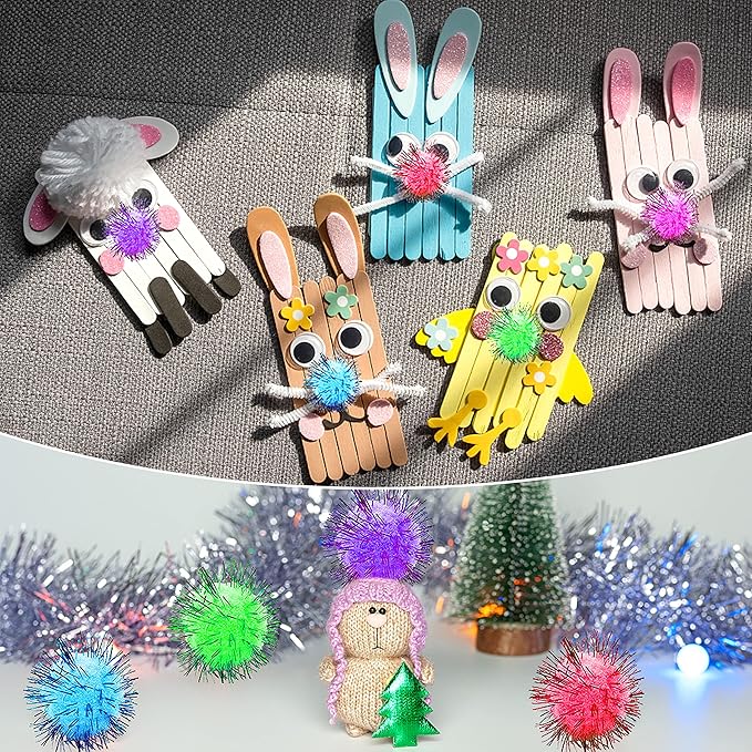 80 Pieces Cat Sparkle Balls Assorted Color 1 Inch Pom Poms Tinsel Cat Ball Toy Puff Balls Glitter Ball for Cats Kitten Toys for Indoor Cats and Crafts-PurrikoPets