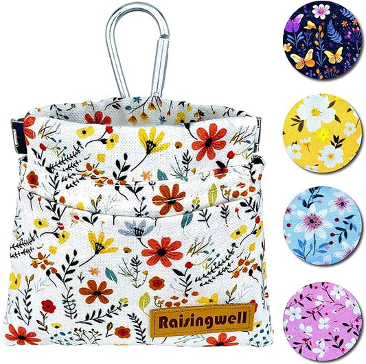 Dog Treat Pouch, Small Cotton Pocket Sized Training Holder, Hand Free Walking Funny Bag with Carabiner, Self-Closing Pet Feed Snack Reward, Behavior Aids for Puppy Travel or Outdoor Use-PurrikoPets