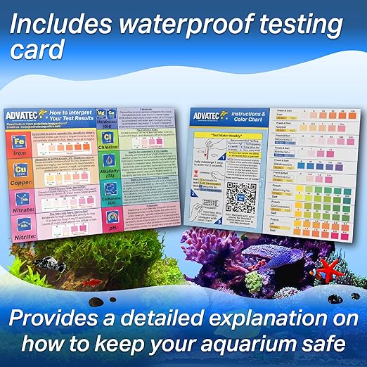 9 in 1 Aquarium Test Strips for Salt & Freshwater, Fish Tank Tester Kit for Iron, Copper, Carbonate, pH, Nitrate, Nitrite, Chlorine, Total Hardness & Alkalinity - 100 Count-PurrikoPets