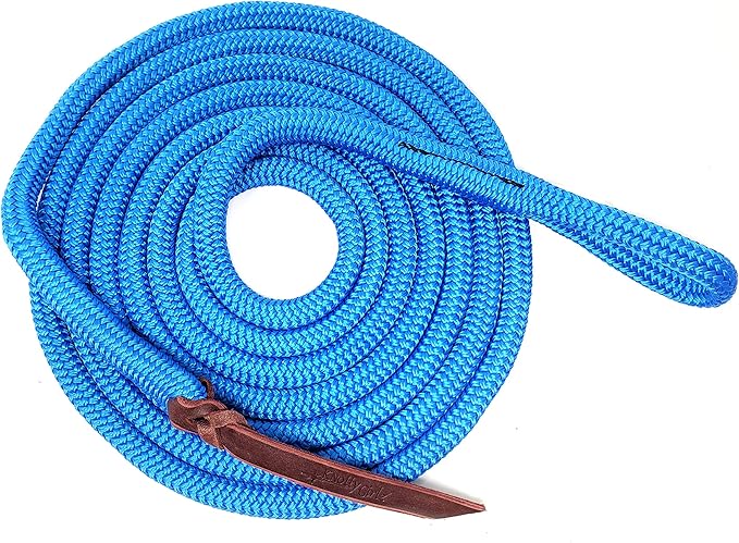 Double Braid Lead Rope with Eye Splice Loop, 12-14FT Lengths (Blue, 12 ft.)-PurrikoPets