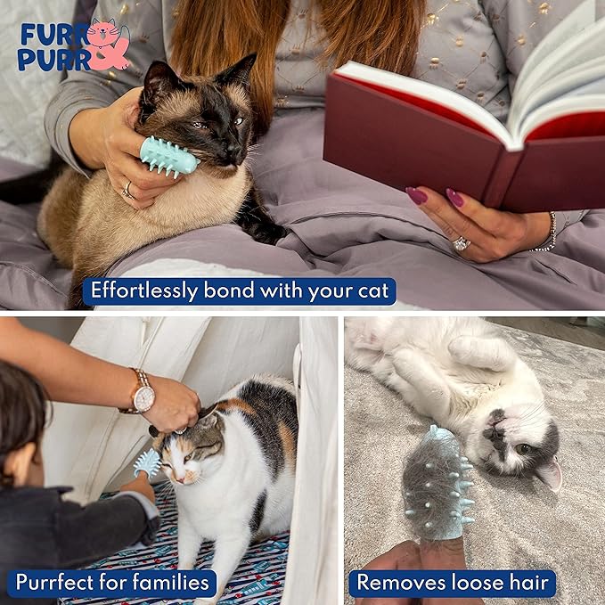 Furr&Purr Cat Brush Set for Indoor Cats - Grooming Tools: Face Scratcher, Calming Massager, and Scratching Pad (2-Pack, Made in the USA)-PurrikoPets