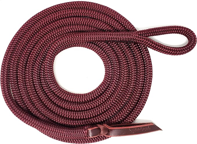 Double Braid Lead Rope with Eye Splice Loop, 12-14FT Lengths (Burgundy, 14 ft.)-PurrikoPets