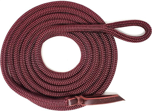 Double Braid Lead Rope with Eye Splice Loop, 12-14FT Lengths (Burgundy, 14 ft.)-PurrikoPets