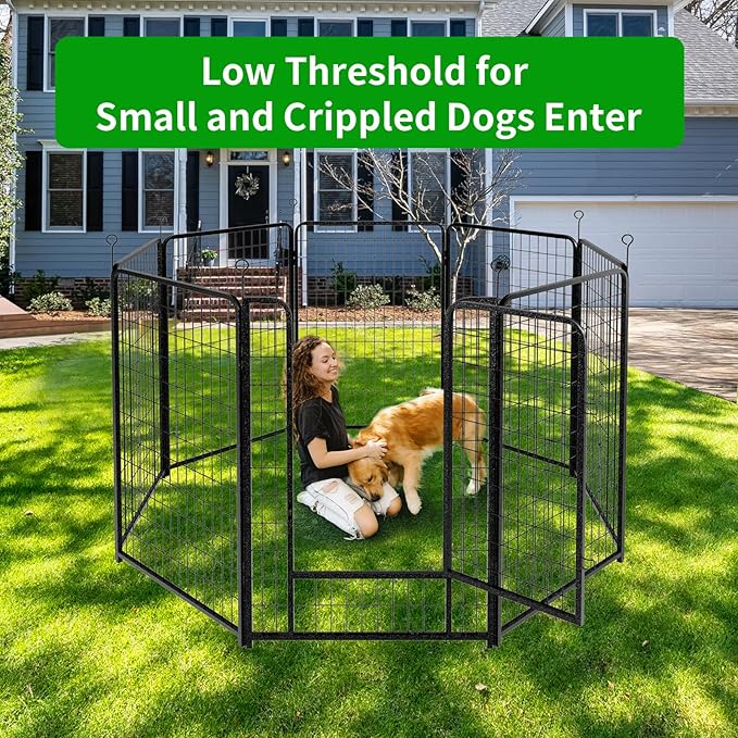 Dog Playpen Outdoor Extra Wide 8 Panels Heavy Duty Dog Fence 50" Height Anti-Rust with Doors Portable for RV Camping Yard, Total 21FT, 35 Sq.ft, Snowy Black-PurrikoPets