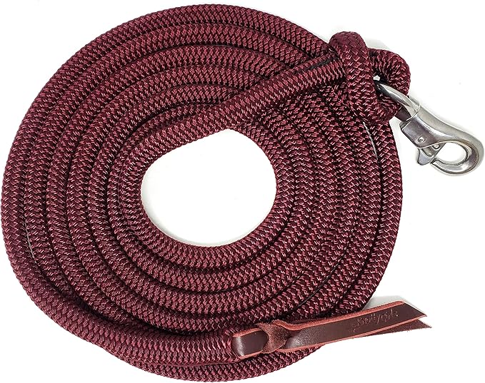 Double Braid Lead Rope with Eye Splice Loop, 12-14FT Lengths (Burgundy, 14 ft.)-PurrikoPets
