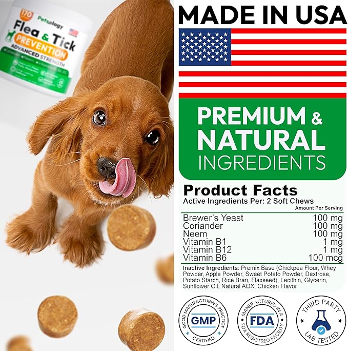 Flea and Tick Prevention for Dogs Pills - Natural Dog Flea & Tick Control - 170 Soft Chewables - Oral Defense Treatment for Dogs Supplement - Vet Formulated Chews - All Breeds & Ages - Made in USA-PurrikoPets