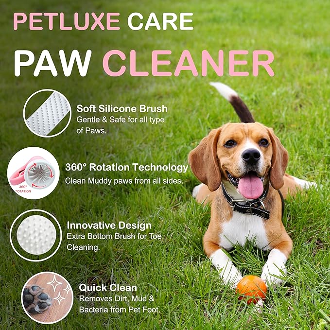 Dog Paw Cleaner for Small & Medium Dogs – Portable Paw Washer Cup with Soft Silicone Brush, Towel & Moisturizing Balm – Gently Cleans Muddy Paws After Walks (Pink, Small)-PurrikoPets