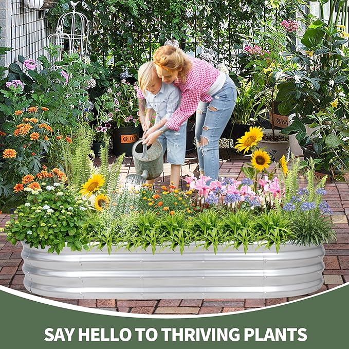 1MORE Galvanized Raised Garden Bed- Planter Garden Boxes Outdoor, Raised Beds for Gardening, 6x3x1ft Metal Garden Bed Kit for Vegetables Flower, Planter Raised Bed with Protective Tape & Tools.Silver-PurrikoPets