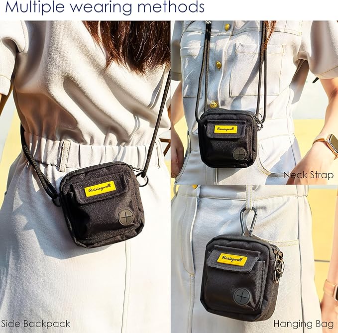 Dog Treat Pouch for Pet Walking and Training with Clicker, Poop Bags, and Three Bags Design Small Fanny Zipper Pack Holder for Puppy Snack Dispenser Kit for Leash and Outdoor Use (Black)-PurrikoPets