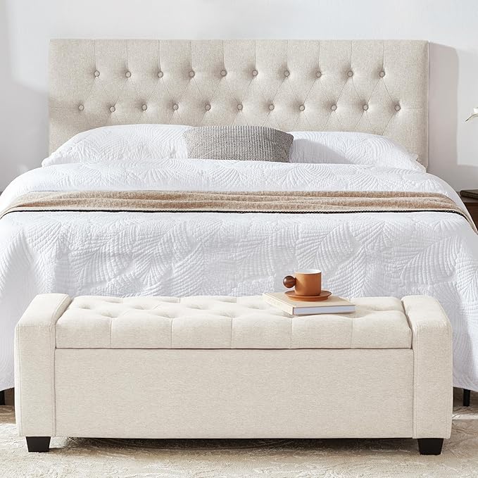 48" Ottoman with Storage, Storage Ottoman Bench with Safety Hinge, Upholstered Entryway Bench with Seating for Bedroom, Living Room, Holds up to 330 lb, Beige-PurrikoPets