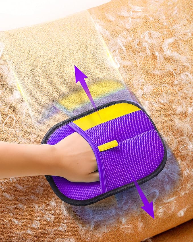 2025 Thickened Electrostatic Pet Hair Removal Gloves (2 Pcs) - Reusable Strong Grooming Gloves for Cats & Dogs, Hair Remover for Couch, Furniture, Carpet, Car Seats & Clothing (Purple)-PurrikoPets
