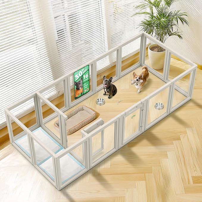 FXW AuraSpace Acrylic Indoor Unleashed Dog Playpen for Small and Medium Dogs, 30 Inch, 16 Panels, White-PurrikoPets