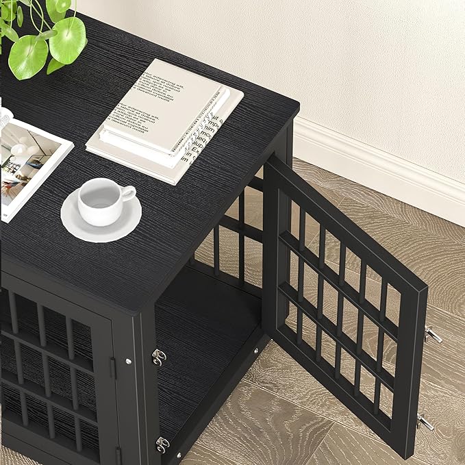 26 Inch Heavy Duty Dog Crate Furniture for Small Dogs, Decorative Pet House End Table, Wooden Cage Kennel Furniture Indoor, Black-PurrikoPets