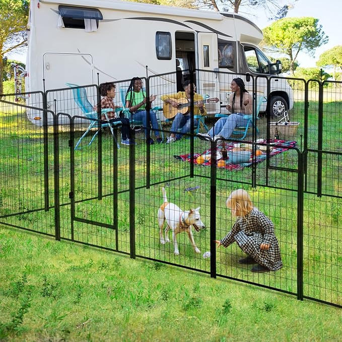 Dog Playpen Outdoor 16 Panels Heavy Duty Dog Pen 26" W×50" H Anti-Rust Exercise Fence with Doors for Large/Medium Pet Play for RV Camping Yard-PurrikoPets