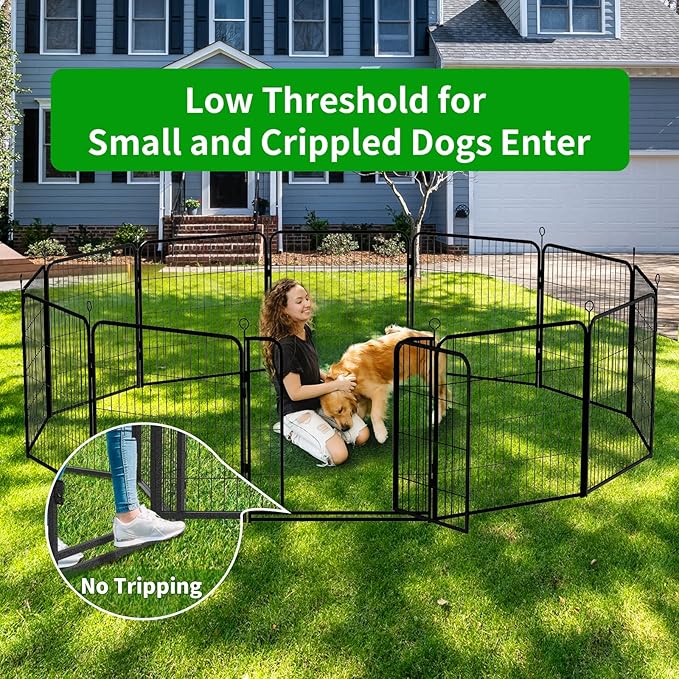 Dog Playpen Outdoor Extra Wide 32 Panels Heavy Duty Dog Fence 47" Height Anti-Rust with Doors Portable for RV Camping Yard, Total 84FT, 561 Sq.ft, Snowy Black-PurrikoPets