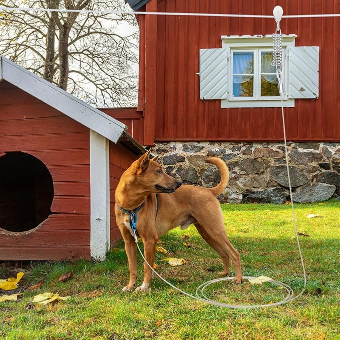 100ft Dog Runner for Yard Large Dog Heavy Duty with Double Shock Absorbers Tangle-Free Aerial Trolley System for Large Dogs Up to 250lbs (Orange)-PurrikoPets