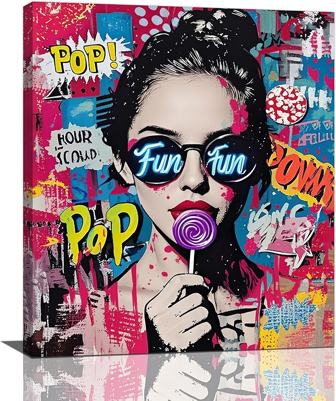 Fashion Women Wall Art Glam Modern Artwork for Girls Banksy Street Graffiti Pop Art Canvas Pictures Painting Print Framed Decorations Gifts for Bedroom Living Room Office 20"x24"-PurrikoPets