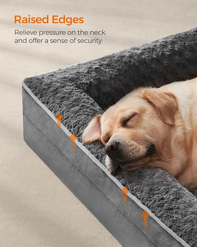 Feandrea Orthopaedic Dog Bed for Large Dogs, Waterproof Dog Sofa Bed with Removable Washable Cover, 36 x 27 x 6.5 Inches, Slate Gray UPGW252G02-PurrikoPets