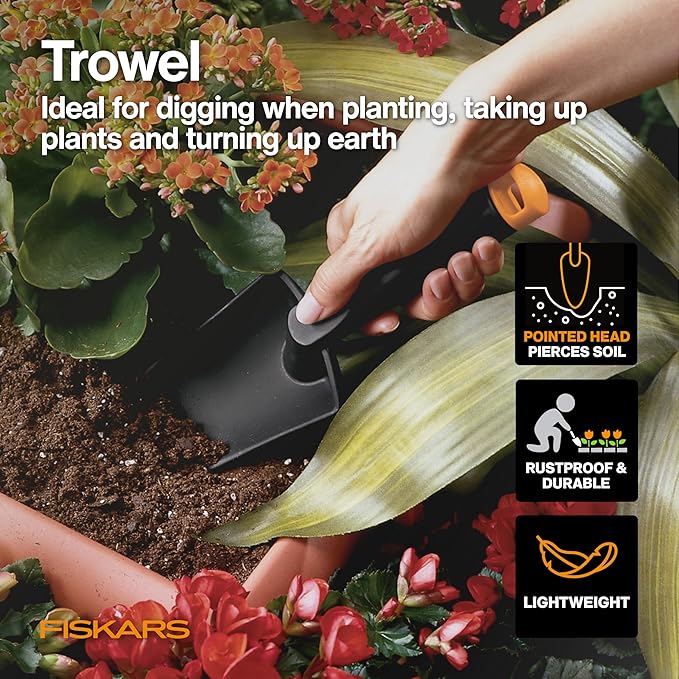 Fiskars House Plant Starter Tool Gift Set with Bypass Pruner, Trowel, Cultivator, and L/XL Garden Gloves, Accessories for Indoor Gardening (4 Piece Kit)-PurrikoPets