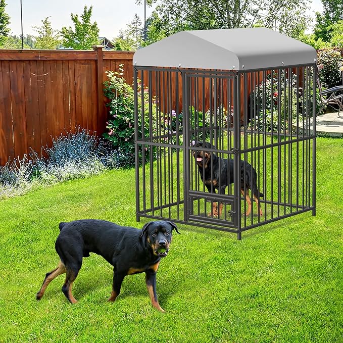 4x4x6 FT Outdoor Dog Kennel,Heavy-Duty Enclosures Outside with UV-Resistant Waterproof Roof Cover and Lock,for Medium and Large Dogs,Easy Assembly-PurrikoPets
