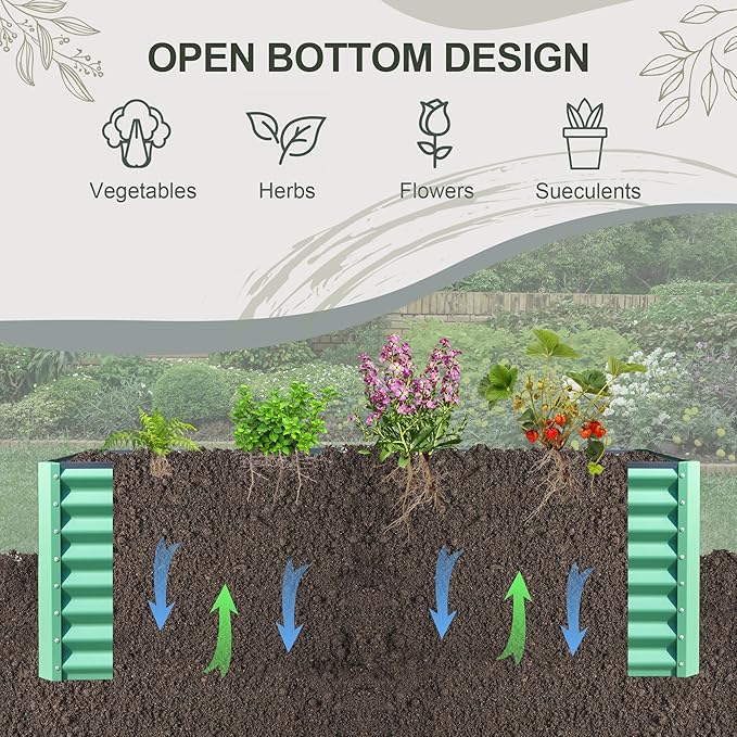 Domi Raised Garden Beds Outdoor, 6x3x2ft Thickening Tall Metal Rectangular Deep Root Box Planter for Vegetables, Flowers, Herbs, and Succulents 2" Deep w/ 256 Gallon Capacity - Green-PurrikoPets