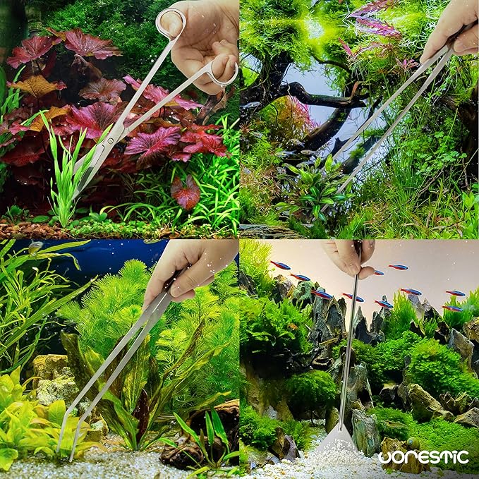 4Pcs Aquascaping Tools, Terrarium Tools, Aquarium Tools Set with Stainless Steel Aquarium Tweezers, Aquarium Scissors and Spatula - Aquascape Tools Set for Trimming, Maintenance-PurrikoPets