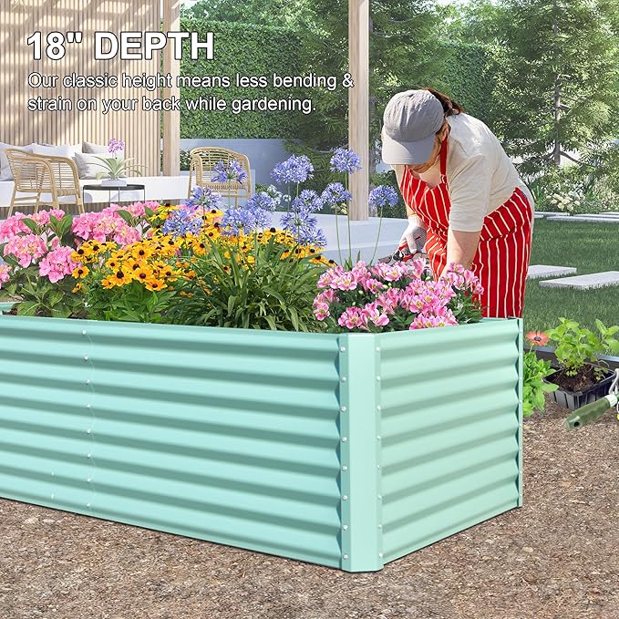 Domi Raised Garden Beds Outdoor, 6x3x2ft Thickening Tall Metal Rectangular Deep Root Box Planter for Vegetables, Flowers, Herbs, and Succulents 2" Deep w/ 256 Gallon Capacity - Green-PurrikoPets