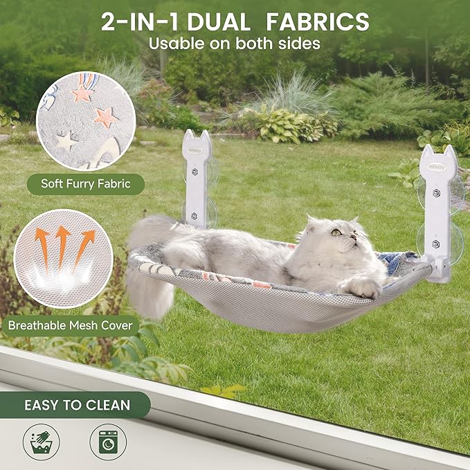 2 Pack Cat Window Perch, Glow in The Dark Foldable Cat Hammock with Sunken Design & Removable Soft Cover, Breathable Cordless Window Bed for Resting Indoor Kitten (Shallow Perch, 2 Pack - M)-PurrikoPets