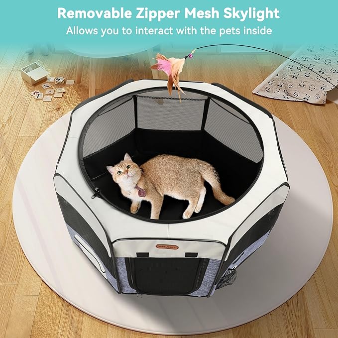 Dog Playpen, Portable Pet Play Pen Foldable Carrying Case, Puppy Pens Outsid for Small Cat Indoor/Outdoor, Removable Mesh Shade Cover-PurrikoPets