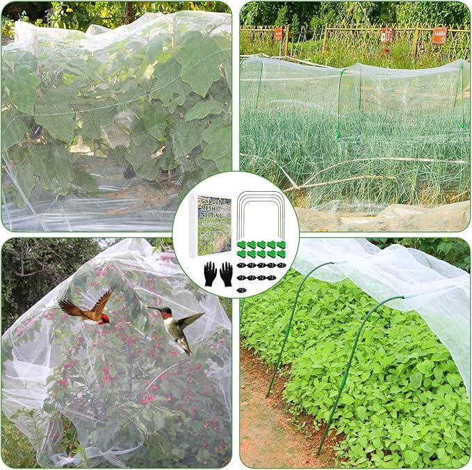 Garden Netting Mesh, 10X30 FT Garden Netting with 16 Cilps & Ultra Fine Mesh Net Bird Barrier Protection for Garden Vegetables Flowers Shrubs Fruit Trees Indoors & Outdoors Plant Beds Greenhouse-PurrikoPets