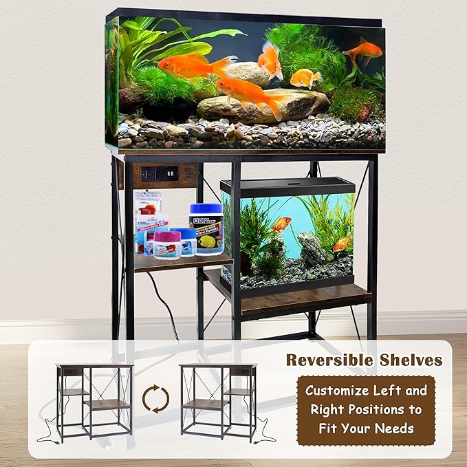 20-37 Gallon Fish Tank Stand with Power Outlet, 30.7"x13.8" Metal Frame Fish Stand, 3-Tier Wood Aquarium Stand, 400LBS Capacity Reptile Terrarium Stand-PurrikoPets