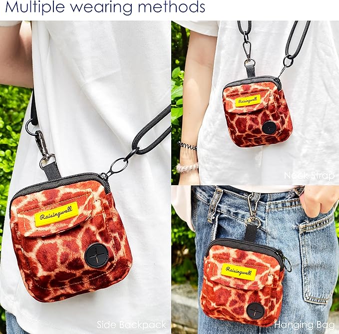 Dog Treat Pouch for Pet Walking and Training with Clicker Poop Bags and Double Bag Design Small Fanny Zipper Pack Holder for Puppy Snack Dispenser Kit for Leash and Outdoor Use Deer Hide Skin-PurrikoPets