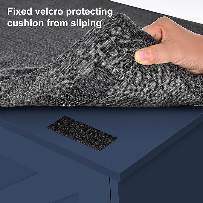 2-Tier Storage Bench, Shoe Bench with Padded Seat Cushion, Entryway Bench with 2 Barn Doors, Adjustable Shelf, 13.8" D x 39.4" W x 17.7" H, for Entryway, Living Room, Bedroom, Blue-PurrikoPets