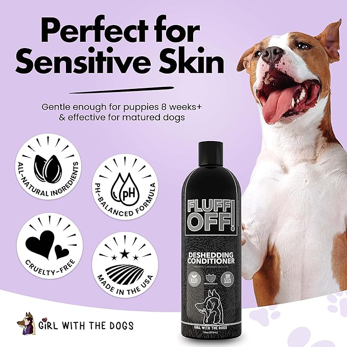 Fluff Off! by Girl With The Dogs, Natural Deshedding Dog/Cat Conditioner, 16 Oz, Made in USA 8 Wks+-PurrikoPets