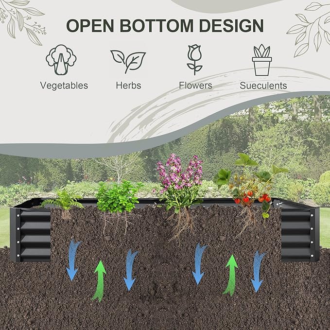 Domi Galvanized Raised Garden Bed, 8x4x1Ft Thickening Metal Planter Box for Vegetables Bottomless for Backyard Outdoor, 1" Deep w/ 228 Gallon Capacity - Dark Gray-PurrikoPets