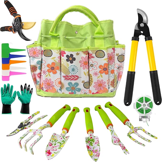 Gardening Tools – 42 Piece Premium Gardening Tool Set,Heavy Duty Hand Tools with Fashion Garden Tools Organizer Handbag,Rust-Proof Gardening Tool Kit, Ideal Gardening Gifts for Women(Pink Floral)-PurrikoPets