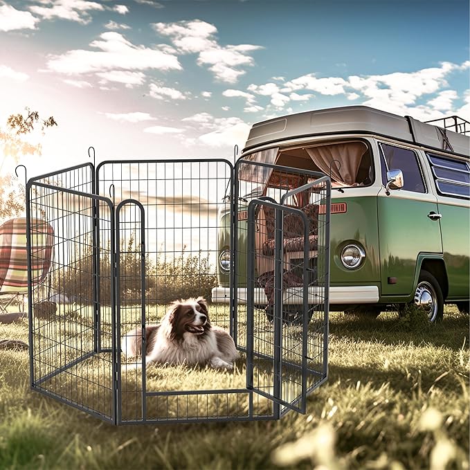 Dog Playpen, Outdoor Dog Fence, 6 Panels, 40" H Dog Pen for Large/Medium/Small Dogs, Heavy Duty Metal Pet Fence with Gate, Portable Dog Fence for RV Camping and Yard (Black)-PurrikoPets