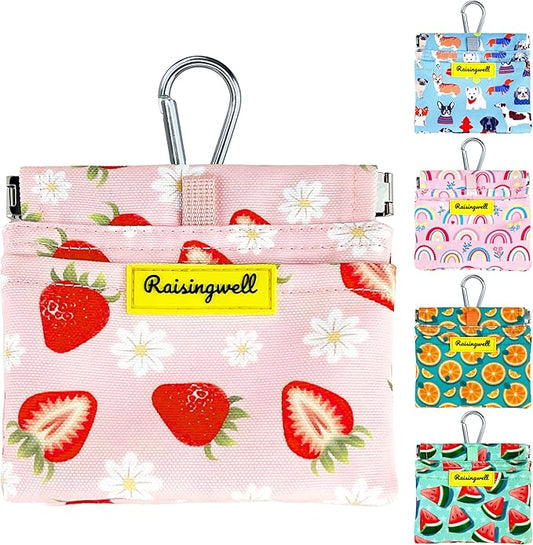 Dog Treat Pouch,Cotton Pocket Sized Training Holder, Hand Free Walking Funny Bag with Carabiner, Self-Closing Pet Feed Snack Reward, Behavior Aids for Puppy Travel or Outdoor Use（Strawberry）-PurrikoPets