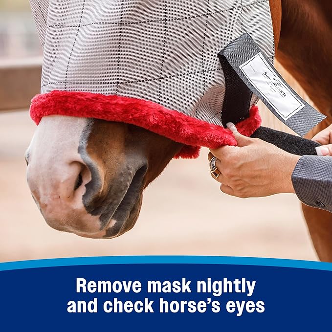 Farnam SuperMask II Fly Mask Without Ears for Smaller Horses or Arabian Horses,Full Face Coverage & Eye Protection from Insect Pests, Structured Classic Mesh with Plush Trim,Small Horse/Arabian Size-PurrikoPets