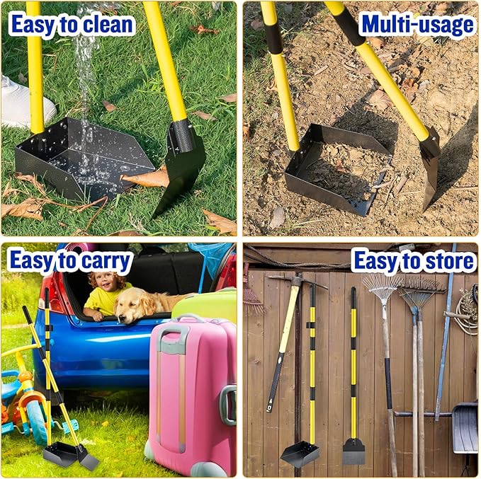 Dog Pooper Scooper,Tray and Spade Set Poop Scooper for Dogs, Adjustable Long Handle Metal Pooper Scooper with Bin for Pet Waste Removal, No Bending Clean Up for Medium and Large Dogs-PurrikoPets
