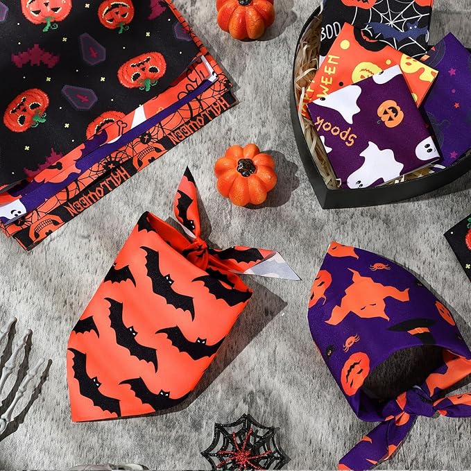 Abbylike 200 Pcs Halloween Dog Bandanas Bulk Pumpkin Bandanas for Dogs Pets Triangle Kerchief Bibs Scarf for Halloween Costume Photo Props Accessories Pet Shops Adoption Events Groomers, 25 Styles-PurrikoPets