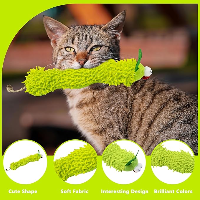 1 Pack Catnip Toys, Soft Cat Pillows Toys, Kitten Caterpillar Catnip Toys,Indoor Interactive Cat Kicker Toys for All Age Cat-PurrikoPets