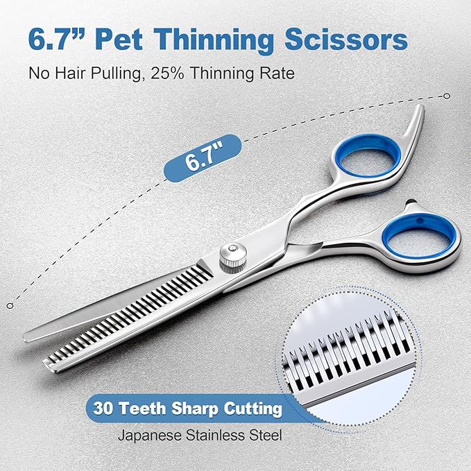 Gimars Titanium Coated Professional 6 in 1 4CR Stainless Steel Dog Grooming Scissors with Safety Round Tip, Heavy Duty Pet Grooming Scissor for Dogs, Cats and Other Animals-PurrikoPets