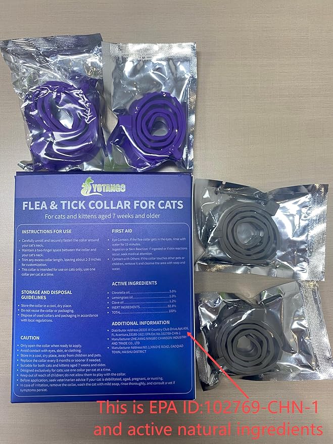 4 Pack Flea Collar for Cats, 32 Months Flea and Tick Prevention for Cats, Waterproof Cat Flea Collar, Natural Cat Flea and Tick Treatment, Adjustable Flea and Tick Collar for Cats Kittens(Grey&Purple)-PurrikoPets